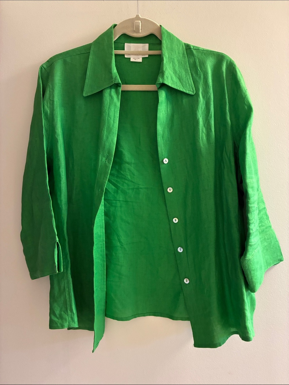 Bright Green Linen Button-Up Shirt